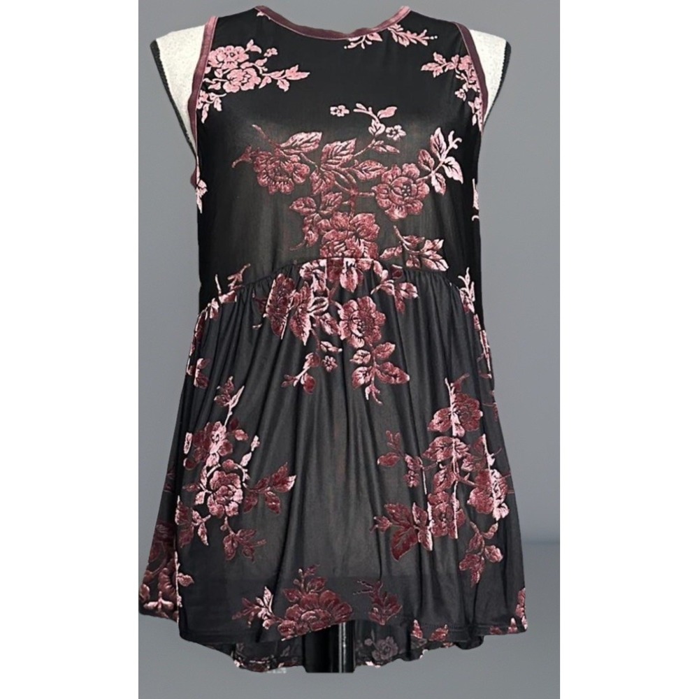 Velour Babydoll Top Sz S Gothic Fairy Grunge Whimsygoth Mauve see-through